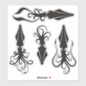 Sticker Set Contour Icônes de calmar (Feuille)