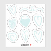 Sticker Set de 8 bleu clair Valentine's Day coeurs autocol (Feuille)