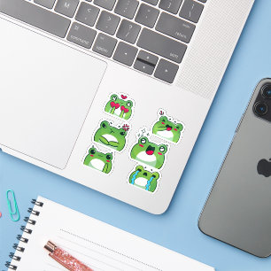 Sticker Set met Cute Frog Emoji Reactiegezichten