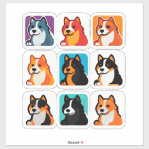 Sticker Set Met Moppige Cartoon Hond In Felle Kleu