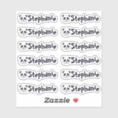 Sticker Set of 12 Cute Panda Name Labels (Feuille)