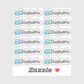 Sticker Set of 12 Small Whimsical Owl Name Labels (Feuille)