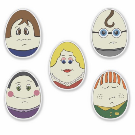 Sticker Set of 5 Painted Easter Egg Characters (Devant)