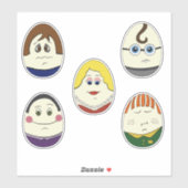 Sticker Set of 5 Painted Easter Egg Characters (Feuille)