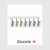 Sticker Seven Rainbow Saxophones Colorful Instruments (Feuille)