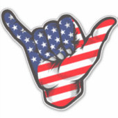 Sticker Shaka Hand American Flag USA Juillet Quatrième pat (Devant)