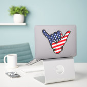 Sticker Shaka Hand American Flag USA Juillet Quatrième pat (Ordinateur portable sur le bureau)