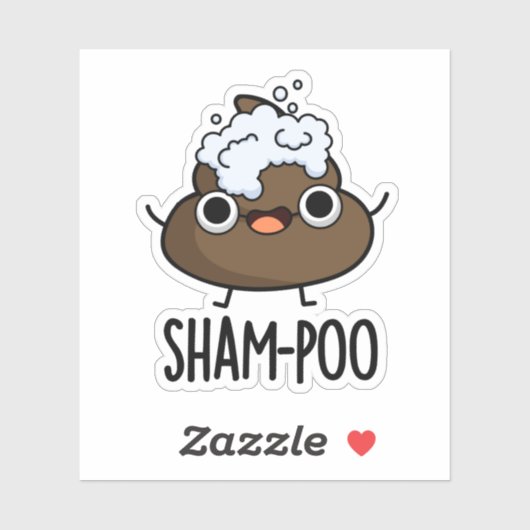 Sticker Sham-poo Drôle Poop Avec Shampoo Bubbles Pun (Feuille)