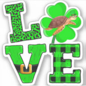 Sticker Shamrock Green Plaid Love Sea Turtle St Patrick'S (Devant)