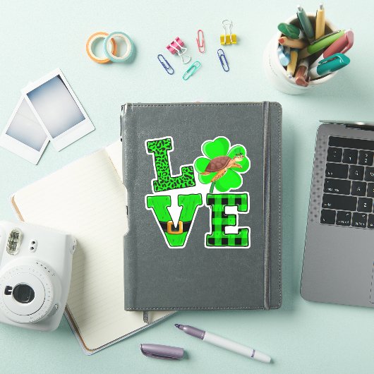 Sticker Shamrock Green Plaid Love Sea Turtle St Patrick'S (Couverture iPad)
