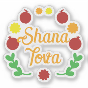 Sticker Shana Tova Salutation avec des pommes et des grena
