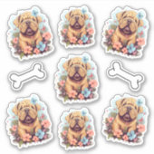 Sticker Shar Pei rencontre des fleurs (Devant)