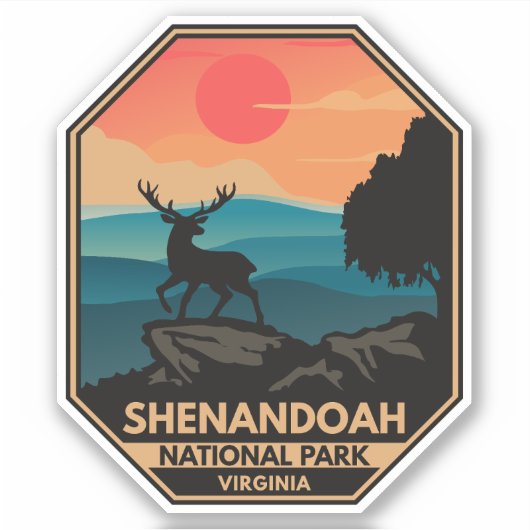 Sticker Shenandoah Parc national Deer Minimal Emblem Rétro (Devant)