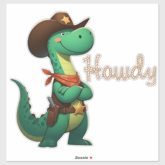 Sticker Shérif de dinosaure mignon/cowboy (Feuille)