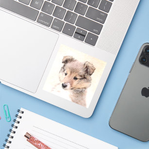 Sticker Shetland Sheepdog Puppy Peinture Chien original ar
