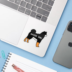 Sticker shiba inu noir et nom tan silhouette