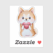Sticker Shiba Inu Tenir Un Coeur (Feuille)