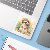 Sticker Shih Tzu - Sticker Chien Mignonne (Ordinateur portable avec iPhone)