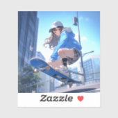 Sticker 【SHOP限定イラスト】スケボーJKシール Seal|寿司娘 GenerativeAI (Feuille)