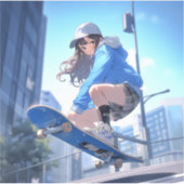 Sticker 【SHOP限定イラスト】スケボーJKシール Seal|寿司娘 GenerativeAI (Devant)