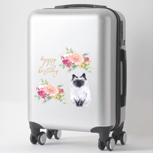 Sticker Siamese Cat Illustration joyeuse fête de fille d'a (Sur valise)
