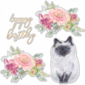 Sticker Siamese Cat Illustration joyeuse fête de fille d'a (Devant)