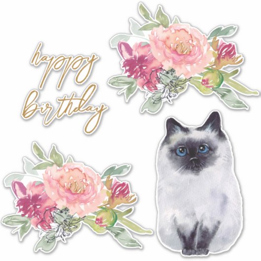 Sticker Siamese Cat Illustration joyeuse fête de fille d'a (Devant)