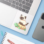 Sticker Siamese cat rides turtle Copy (Ordinateur portable avec iPhone)