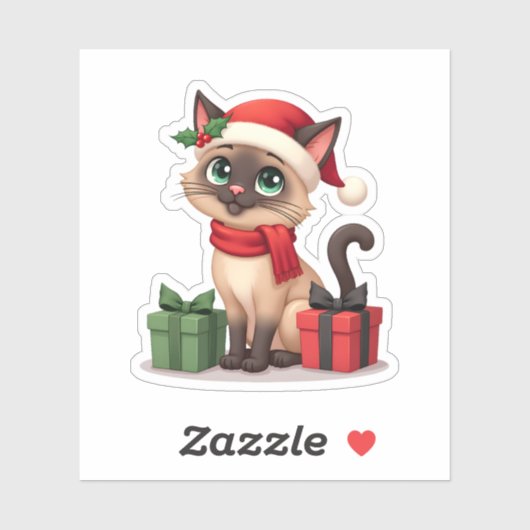 Sticker Siamese Chat Noël Noël Père Noël Chat Siamese (Feuille)