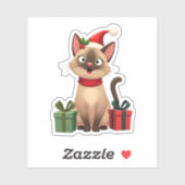 Sticker Siamese Chat Noël Noël Père Noël Chat Siamese (Feuille)
