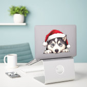 Sticker Sibérien HuskyVinyl Festive Noël (Ordinateur portable sur le bureau)