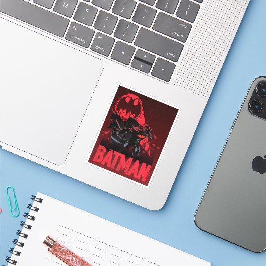 Sticker Signal de chauve-souris cramoisi de Batman (Ordinateur portable avec iPhone)