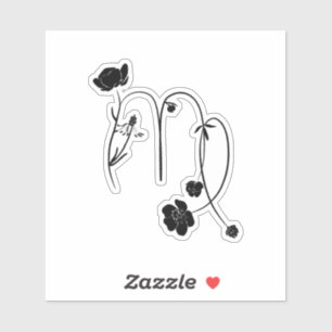 Sticker Signe du zodiaque Vierge fleur de naissance noir c