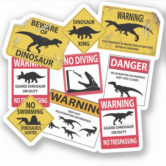 Sticker Signes de prudence Dinosaure (Devant)