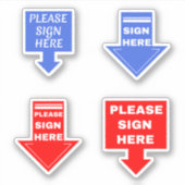 Sticker S'il vous plaît signer ici (Flèche signature) Bleu (Devant)