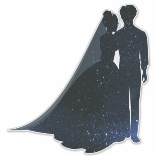 Sticker Silhouette Bleu étincelant mariée et colle de mari (Devant)