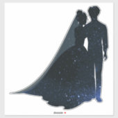 Sticker Silhouette Bleu étincelant mariée et colle de mari (Feuille)