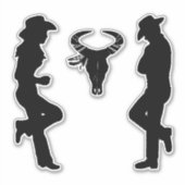 Sticker Silhouette Cowgirl Cowboy et Bull Sketch (Devant)