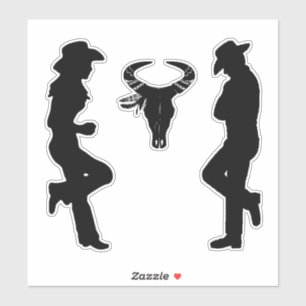 Sticker Silhouette Cowgirl Cowboy et Bull Sketch