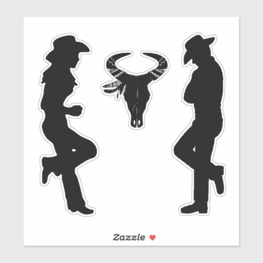 Sticker Silhouette Cowgirl Cowboy et Bull Sketch (Feuille)
