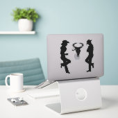 Sticker Silhouette Cowgirl Cowboy et Bull Sketch (Ordinateur portable sur le bureau)