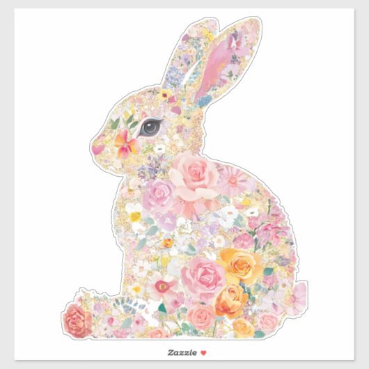 Sticker Silhouette de Bunny Floral (Feuille)
