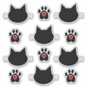 Sticker Silhouette de chat et Empreintes de pattes (Devant)