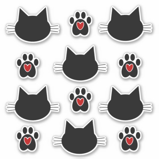 Sticker Silhouette de chat et Empreintes de pattes (Devant)