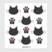 Sticker Silhouette de chat et Empreintes de pattes (Feuille)