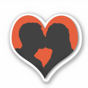Sticker Silhouette de couple s'embrassant sur cœur rouge