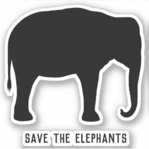 Sticker Silhouette d'éléphant asiatique   Sauvez les éléph