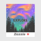 Sticker Silhouette des pins - feux du nord (Feuille)