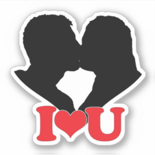 Sticker Silhouette d'un couple s'embrassant avec "Je ♥ Vou