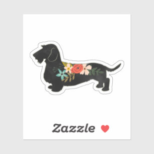Sticker Silhouette florale à poils durs Dachshund